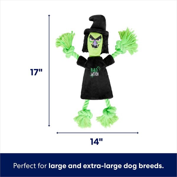 Frisco Halloween Witch Plush with Rope Squeaky Dog Toy