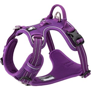 Chai's Choice Premium Quick Release Outdoor Adventure 3M Polyester Reflective Front Clip Dog Harness, Large, Purple