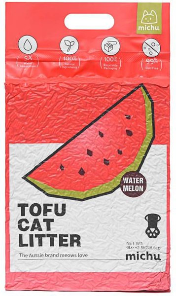 Michu Natural Clumping Flushable Tofu Cat Litter, 5.5-lbs bag, Watermelon slide 1 of 6