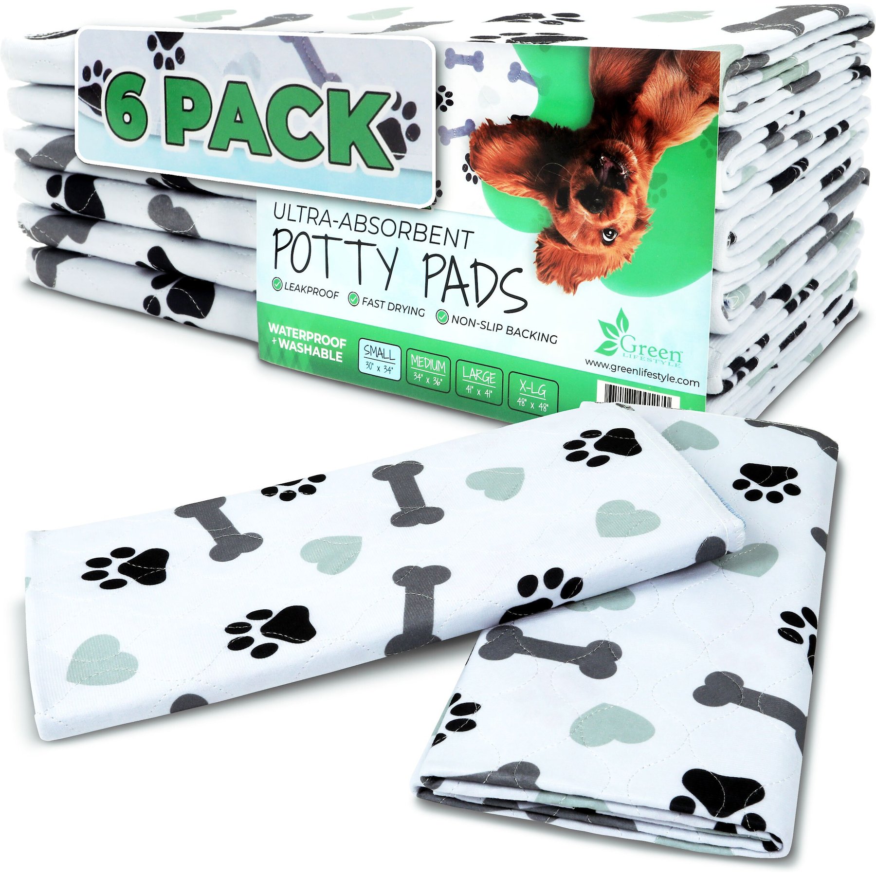 GREEN LIFESTYLE Printed Reusable Cat Dog Pee Pads Blue White 34 x 36 in 2 count Chewy