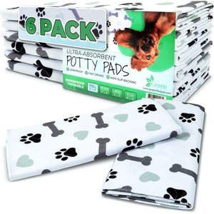 Green Lifestyle Printed Reusable Cat & Dog Pee Pads, Blue & White, 34 x 36-in, 6 count