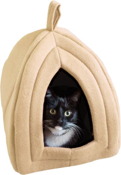 Pet Adobe Soft Enclosed Igloo Cat Bed, Tan slide 1 of 7