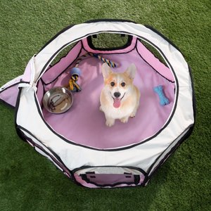 Pet Adobe Portable Pop-Up Dog Play Pen, Pink, Small