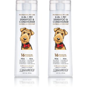 Giovanni Professional Oatmeal & Coconut 2-in-1 Dog Shampoo & Conditioner, 16-oz bottle, case of 2