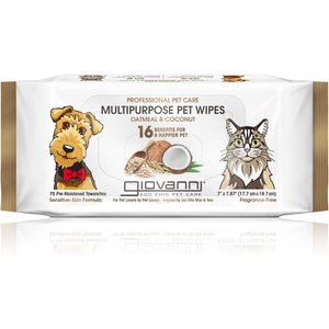 Giovanni Professional Multipurpose Oatmeal & Coconut Dog & Cat Wipes, 75 count