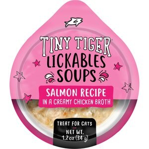 Tiny Tiger Lickables Soup Salmon Recipe in a Creamy Chicken Broth Cat Treat & Topper, 1.2-oz cup, case of 8