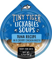 Tiny Tiger Lickables Soup Tuna Recipe in a Creamy Chicken Broth Cat Treat & Topper, 1.2-oz cup, case of 8