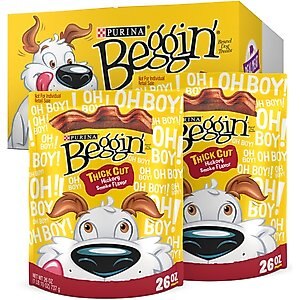 Purina Beggin' Strips Real Meat Thick Cut Hickory Smoke Flavored Dog Treats, 26-oz pouch, case of 2