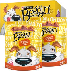 Purina Beggin' Strips Real Meat with Bacon & Cheese Flavored Training Dog Treats, 26-oz pouch, case of 2