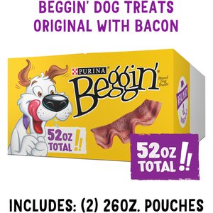 Purina Beggin' Strips Original with Bacon Flavored Dog Treats, 26-oz pouch, case of 2