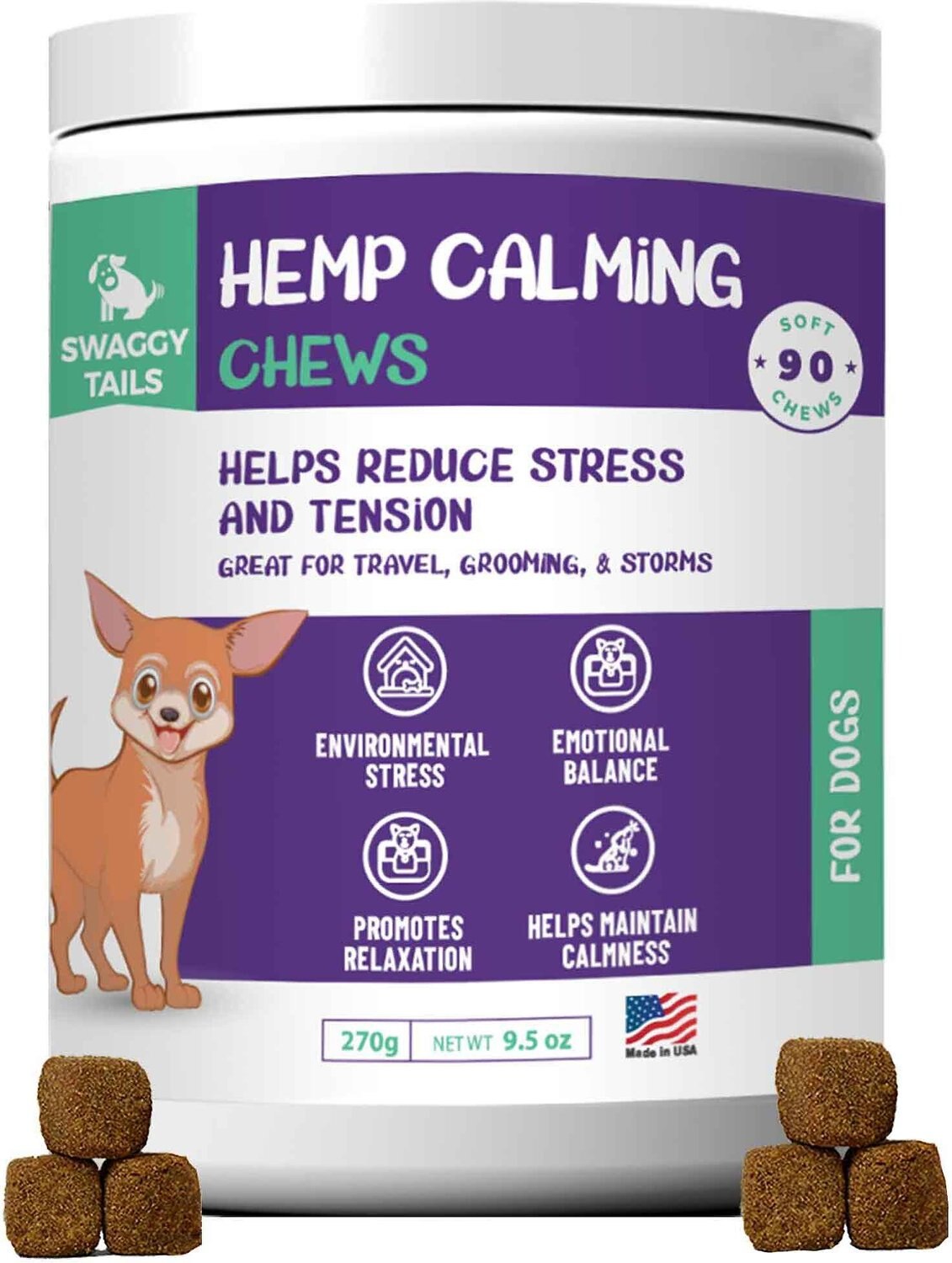 SWAGGY TAILS Calming Chews Dog Supplement, 90 count - Chewy.com