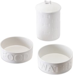 Park Life Designs Manor Treat Jar & Classic Water & Food Dog Bowls, White, Large