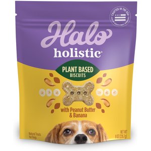 Halo Healthsome Garden of Vegan Oats, Peanut Butter & Banana Recipe Biscuit Dog Treats, 8-oz bag
