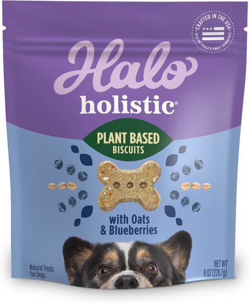 Halo Plant Based Dog Treats with Oats & Blueberries Vegan Dog Treats, 8-oz bag slide 1 of 8
