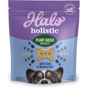 Halo Healthsome Garden of Vegan Oats N’ Blueberry Recipe Biscuit Dog Treats, 8-oz bag