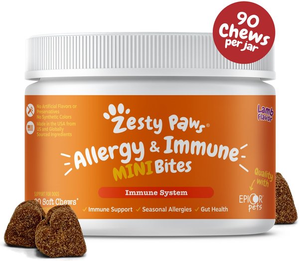 Zesty Paws Aller-Immune Mini Bites Lamb Flavored Soft Chew Allergy & Immune Supplement for Dogs, 90 count slide 1 of 9