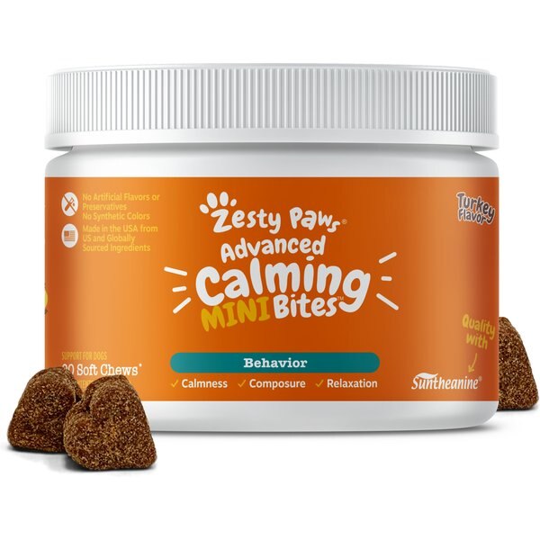 Zesty Paws Advanced Hemp Calming Mini Bites Turkey Flavored Soft Chew Composure Supplement for Small Dogs