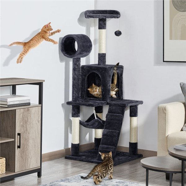 YAHEETECH 51-in Plush Multi-Cat Kitten Tree & Condo, Black - Chewy.com