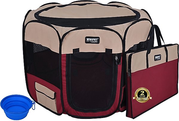 WINiPET 2-Door Soft-Sided Dog & Cat Playpen, Beige + Maroon, 36 x 36 x 24-in slide 1 of 6
