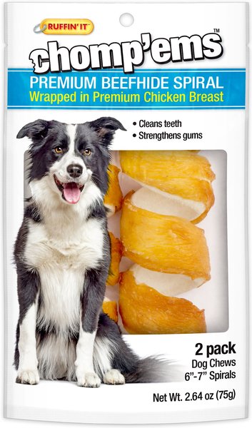 RUFFIN' IT Chomp'Ems 6" Beefhide Spiral with Chicken Dog Treats, 2 count slide 1 of 3
