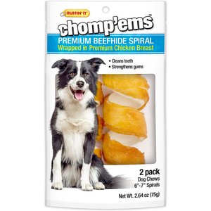RUFFIN' IT Chomp'Ems 6" Beefhide Spiral With Chicken Dog Treats, 2 count