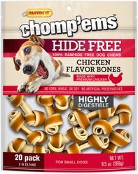 RUFFIN' IT Chomp'Ems Hide-Free Knot Bones Two-Tone Chicken Dog Treats, 20 count