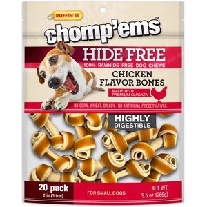 Chomp'ems Hide-Free Knot Bones Two-Tone Chicken Dog Treats, 20 count