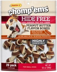 RUFFIN' IT Chomp'Ems Hide-Free Knot Bones Two-Tone Peanut Butter Dog Treats, 20 count