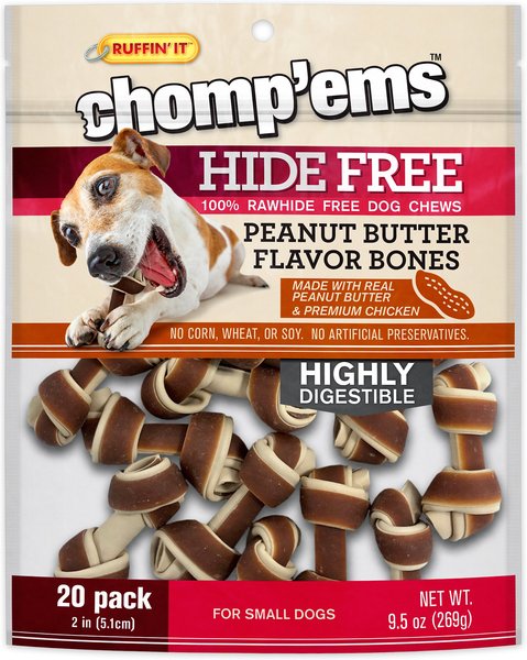 Chomp'ems Hide-Free Knot Bones Two-Tone Peanut Butter Dog Treats, 20 count slide 1 of 3