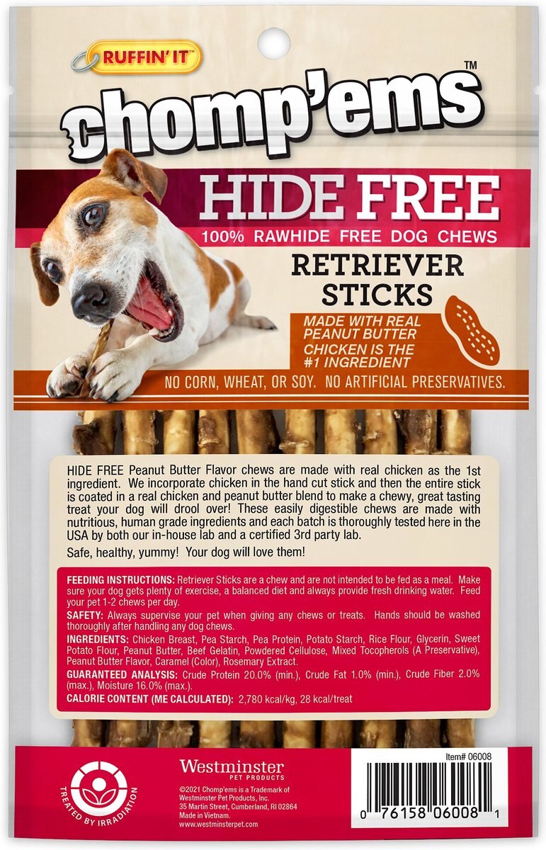 Chomp'ems 7" Hide-Free Peanut Butter Rolls Dog Treats, 2 count