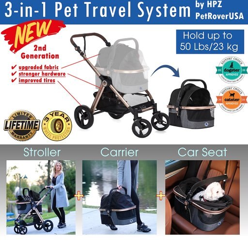 HPZ Rover Prime G2 Luxury 3-in-1 Dog & Cat Stroller, Black