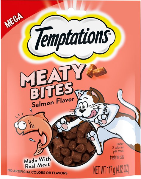 Temptations Meaty Bites Salmon Flavor Cat Treats, 4.12-oz pouch slide 1 of 9