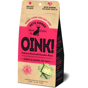 The Granville Island Pet Treatery OINK! Pets Agree Grain-Free Bacon Flavored Dog Treats, 16-oz bag