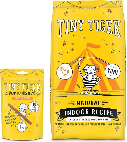 Tiny Tiger Meaty Tenders Sticks Cat Treats, Chicken Recipe + Natural Indoor Recipe Chicken Flavor Dry Food slide 1 of 9