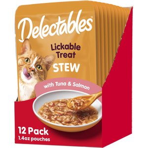 Hartz Delectables Stew Tuna & Salmon Pack Lickable Cat Treats, 1.4-oz pouch, 12 count