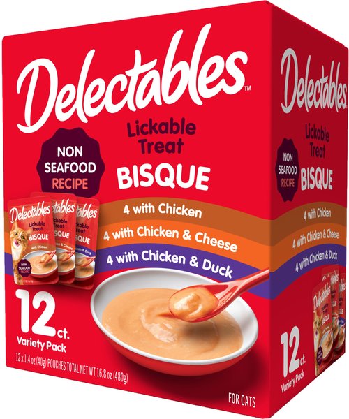 Hartz Delectables Non-Seafood Bisque Variety Pack Lickable Cat Treats, 1.4-oz pouch, 12 count slide 1 of 10