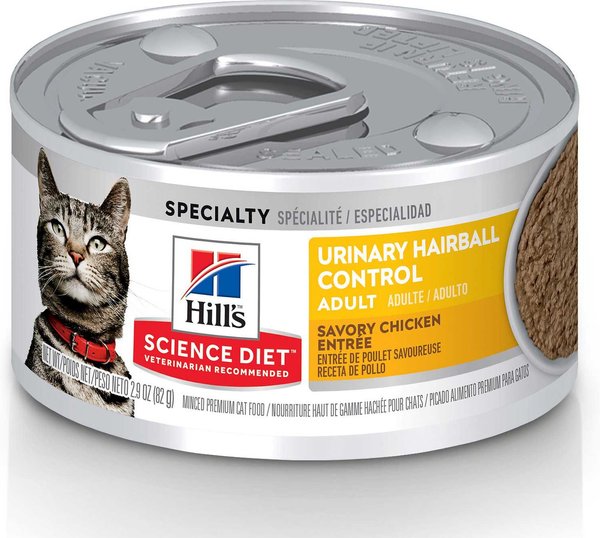 Hill's Science Diet Adult Urinary Hairball Control Savory Chicken Entree Canned Cat Food, 2.9-oz, case of 24, bundle of 2 slide 1 of 10
