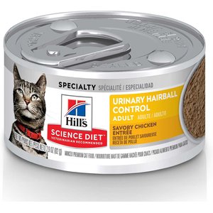Hill's Science Diet Adult Urinary Hairball Control Savory Chicken Entree Canned Cat Food, 2.9-oz, case of 24, bundle of 2
