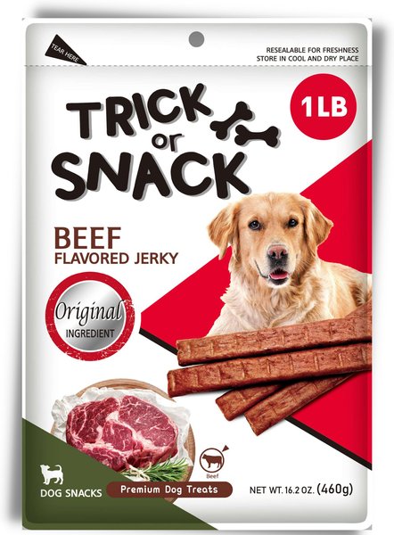 Trick or Snack Natural Smoked Delicious Soft Tender Nutritious Healthy Beef Original Jerky Dog Treat, 1-lb bag slide 1 of 6