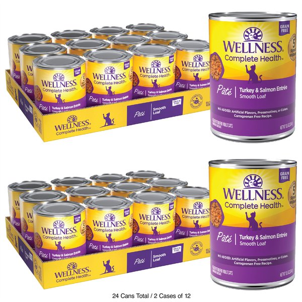 Wellness Complete Health Turkey & Salmon Formula Grain-Free Canned Cat Food, 12.5-oz, case of 12, bundle of 2 slide 1 of 8