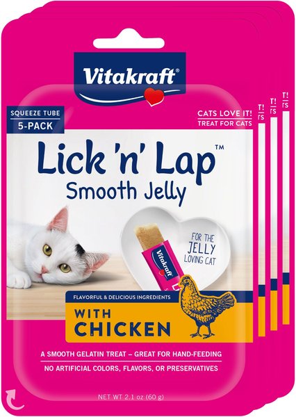 Vitakraft Lick 'n' Lap Jelly Chicken Low Calorie Interactive Wet Cat Treat?, 2.1-oz pouch, pack of 4 slide 1 of 9