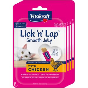 Vitakraft Lick 'n' Lap Jelly Chicken Low Calorie Interactive Wet Cat Treat?, 2.1-oz pouch, pack of 4