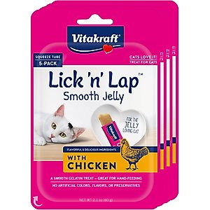 Vitakraft Lick 'n' Lap Jelly Chicken Low Calorie Interactive Wet Cat Treat?, 2.1-oz pouch, pack of 4