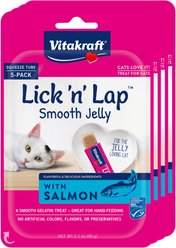Vitakraft Lick 'n' Lap Jelly Salmon Low Calorie Interactive Wet Cat Treat, 2.1-oz pouch, pack of 4