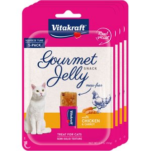 Vitakraft Gourmet Jelly Chicken & Carrot Recipe Tasty Gelatin Squeezable Cat Treats, 1.7-oz pouch, pack of 5