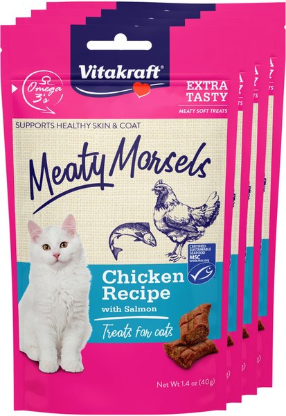 Vitakraft Meaty Morsels Chicken with Salmon Recipe Soft Cat Treats, 1.4-oz pouch, pack of 4 slide 1 of 9