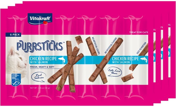 Vitakraft PurrSticks Meaty Chicken with Salmon Segmented & Breakable Deliciously Tender Cat Treats, 4 count, pack of 6 slide 1 of 7