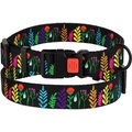 CollarDirect Floral Design Pattern Nylon Dog Collar, Black, Small