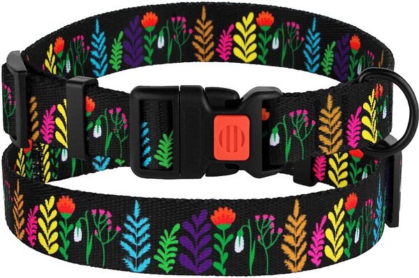 CollarDirect Floral Design Pattern Nylon Dog Collar, Black, Large slide 1 of 5