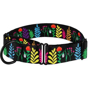 CollarDirect Floral Design Pattern Nylon Martingale Dog Collar, Black, Medium